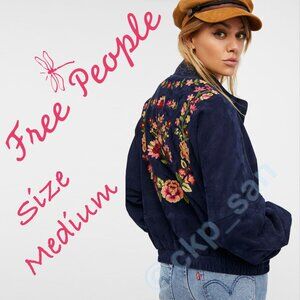 Free People Floral Suede Bomber Jacket Sz M